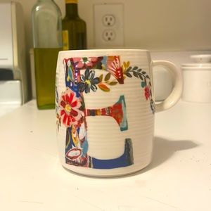 ANTHROPOLOGIE Floral Monogram (E) Mug